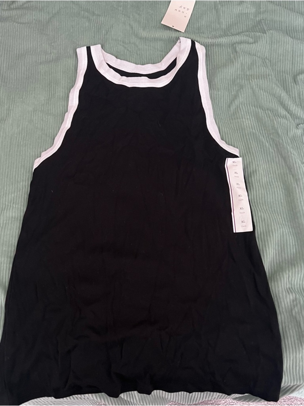 a new day Black Tank Top with White Trim